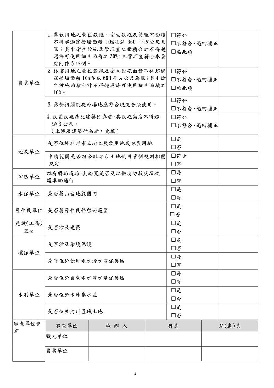 附件四：非都市土地農牧用地及林業用地許可使用審查表(露營區合法申請代辦)