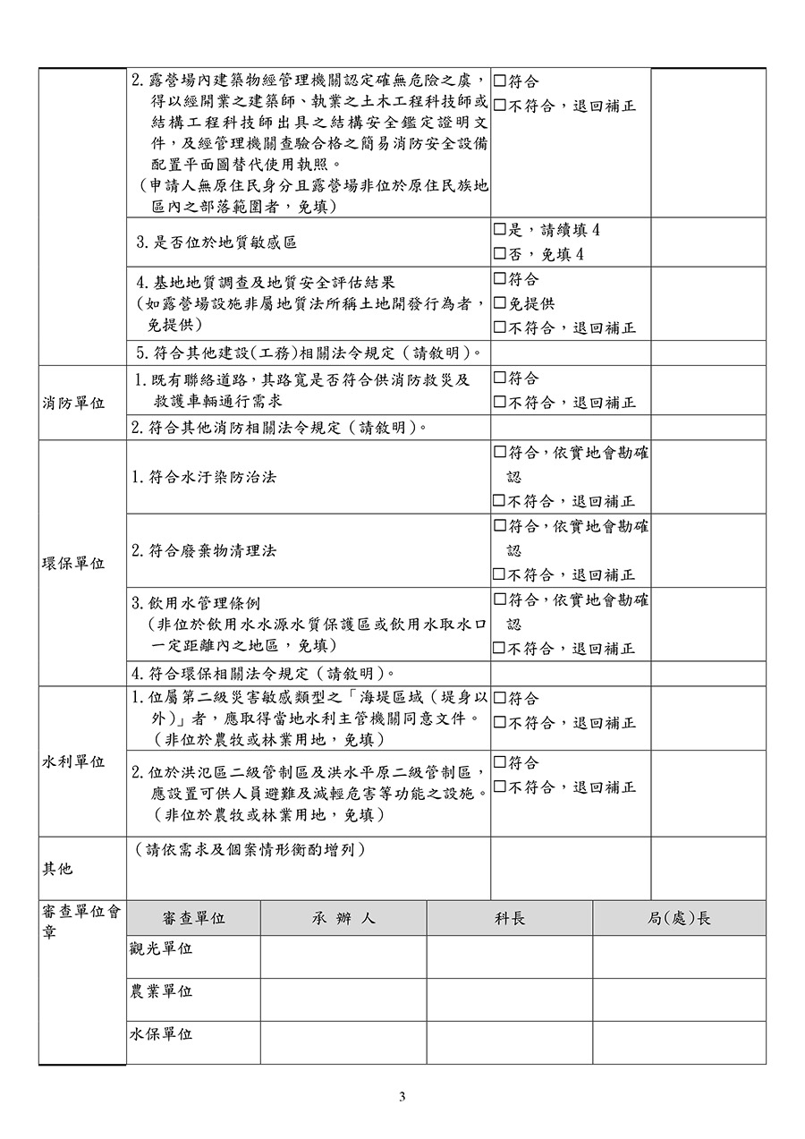 附件七：露營場設置登記審查表(露營區合法申請代辦)